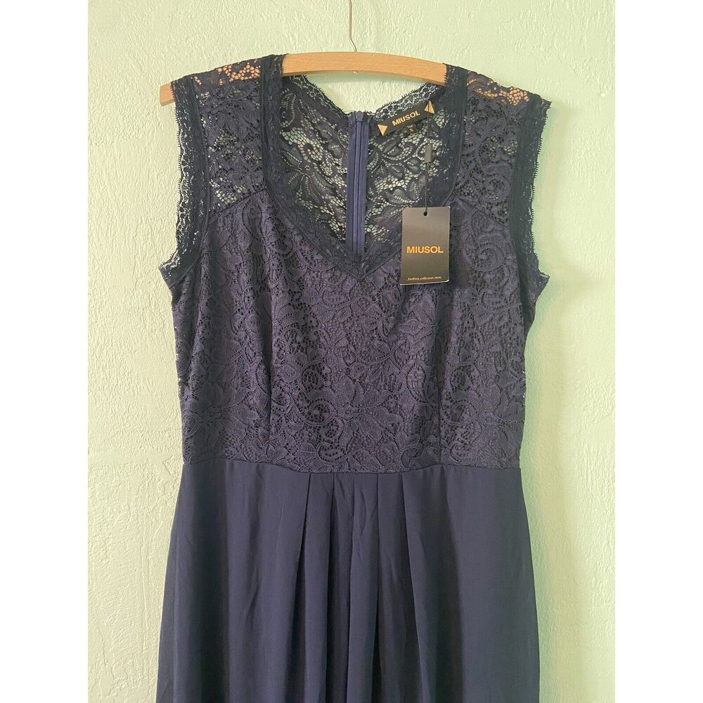 Miusol Women's Casual Deep- V Neck Sleeveless Vintage Wedding Maxi Dress XL Navy - Picture 8 of 9